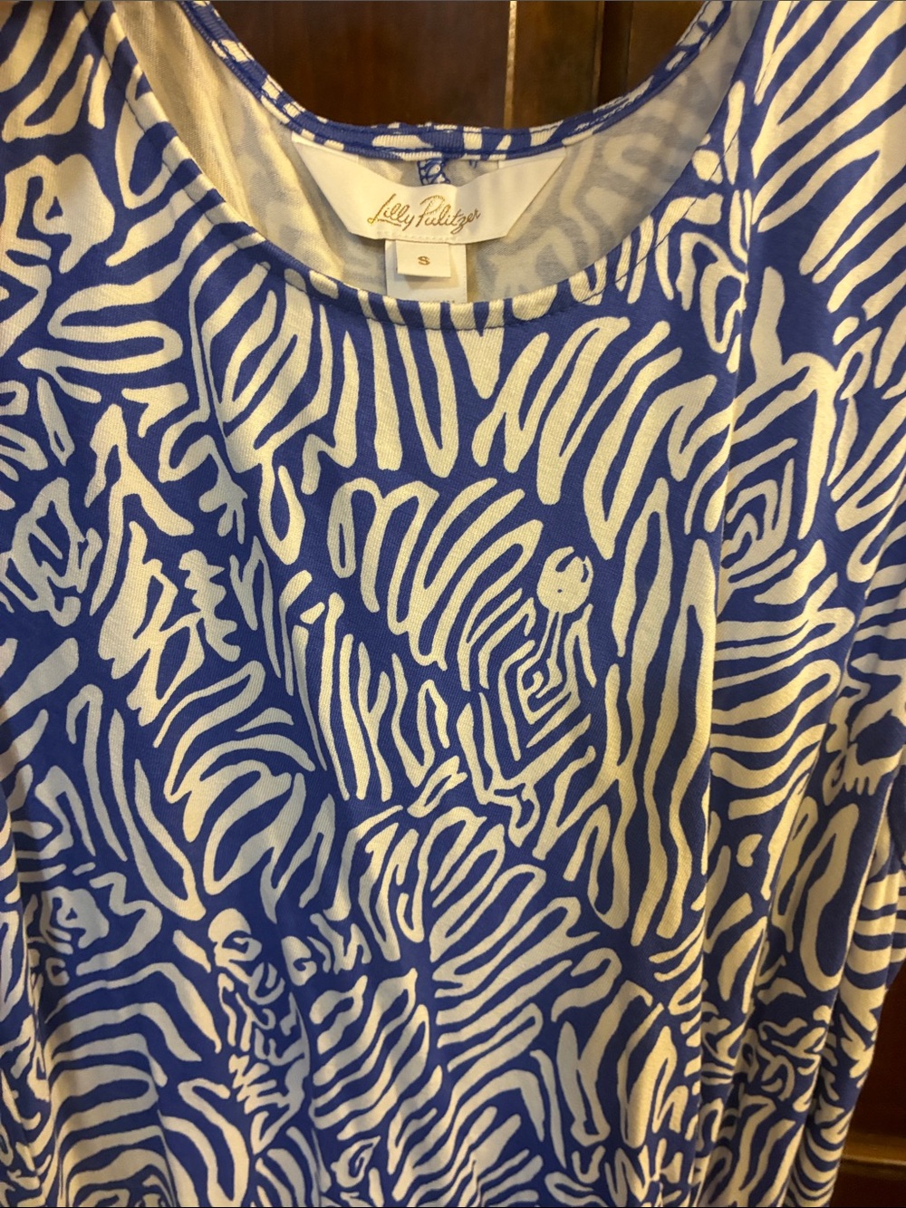 Lilly Pulitzer Blue & White Abstract Scoop Neck Sleeveless Dress